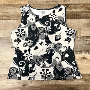 Ativa Black White Floral Activewear Tank Top size L EUC